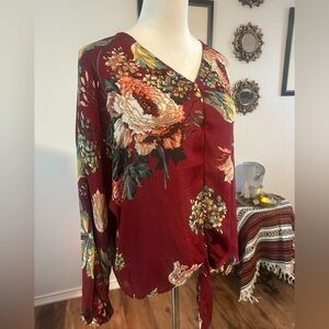 Umgee Floral Tie Front Top